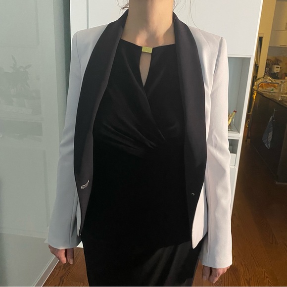 United Colors of Benetton White Blazer With Leopard Print Sleeves Size 2 - Picture 5 of 8